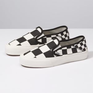 Vans Bayan Kaykay Ayakkabısı Mega Check Slip-On SF Siyah/Beyaz | 91696-259